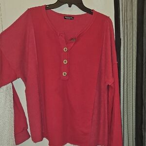 Bright Pink Button-Up Long Sleeve Top